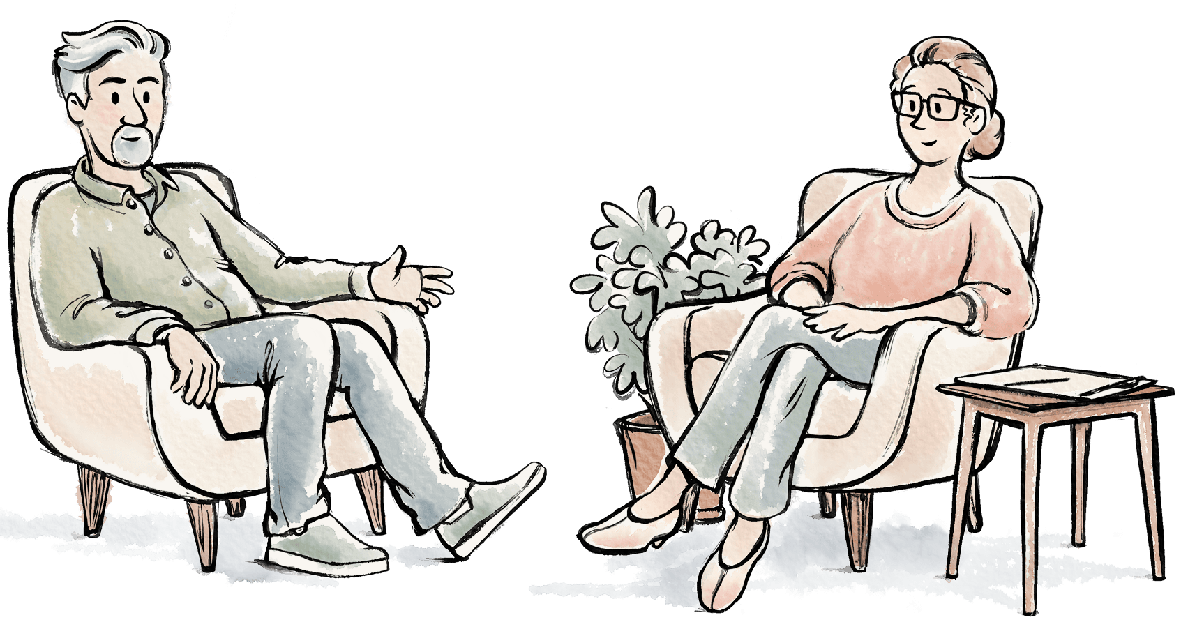 Illustration of a therapist and client talking